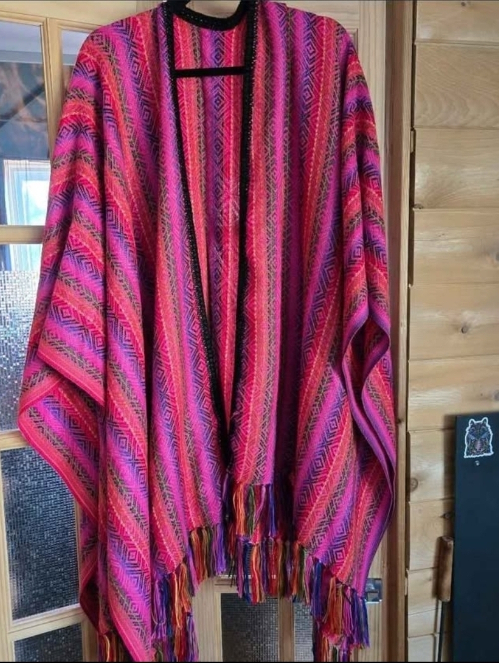 NEW Large Alpaca Poncho Cover Up Pink Rainbow Super Soft!